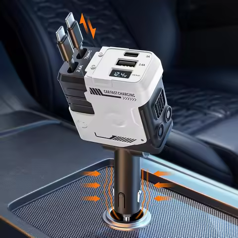 120W Scalable Car Charger,4 in 1 USB C Cable Suitable for IPhone Huawei Samsung Fast Charging Cable,