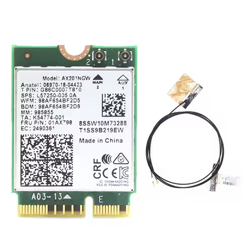 TOOC AX201 AX201NGW WiFi Card with 2XAntenna M.2 CNVio2 2.4 Ghz/5Ghz WiFi 6 3000Mbps Bluetooth 5.1 W