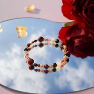 霸王別姬。紅虎眼 石榴石 金曜石 14K包金 水晶礦石設計手鍊