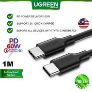 UGREEN PD 60W USB C to Type C 2.0 Cable 3A Qualcomm Quick Charge 4.0 Fast Charging Data Transfer USBC Type-C Macbook Pro Air iPad Pro Air Surface Pro Dell Asus Acer Samsung Huawei Oppo Vivo Realme MacOS Android Smartphone Tablet Laptop iPhone 15 Pro Max