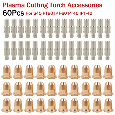 60Pcs Plasma Cutter S45 Torch Consumables Electrode PR0110 0.8mm/1.0mm Nozzle Tips PD0116 For PT60/4