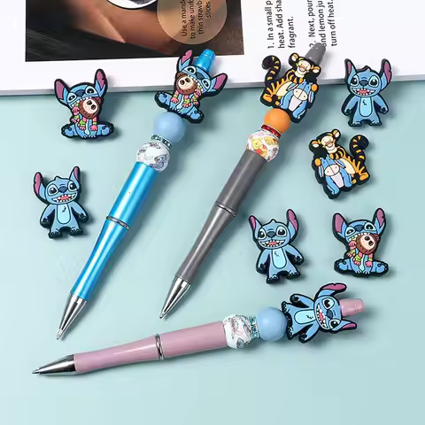 10pcs Stitch Tigger Eeyore Silicone Focal Beads DIY Chain Clips Beads pen keychain bookmark material