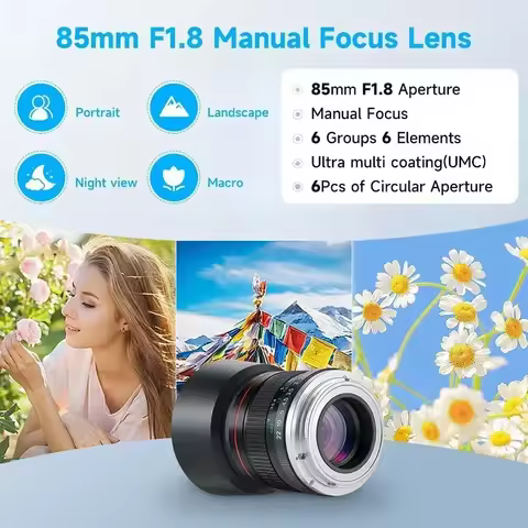 Lightdow 85mm F1.8 Medium Telephoto Portrait Lens for Canon R8 R10 R50 R5 R5C R6 R Ra RP Mark II R7 