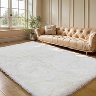 4x6 Cream White Fluffy Shag Rug For Bedroom, Plush Washable Carpet | Small Area Rug For Living Room,