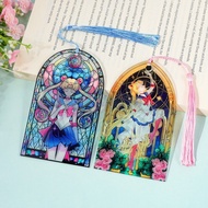Sailor Moon Colored Glass Style Bookmark Water Ice Moon Fantasy Styling with Tassel Anime Peripheral