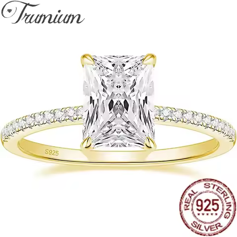 Trumium 3CT 925 Sterling Sliver Engagement Rings for Women Radiant Cut Cubic Zirconia Wedding Band C