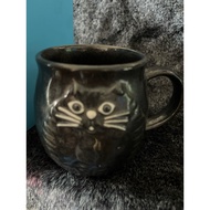 COFFEE MUG BLACK CAT VINTAGE STONEWARE 3D