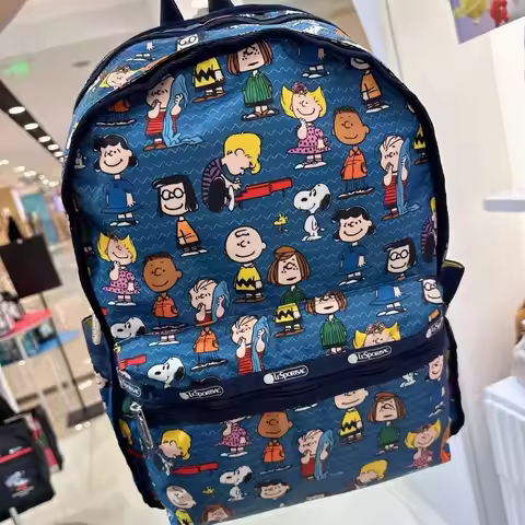 Kawaii Cartoon Snoopy Peanuts Backpack Lesportsac Print Nylon Large Capacity Student School Bag Ladi