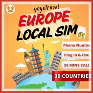 【Europe 39country】 Europe Phone Number Sim Card Switzerland sim card Europe sim card Austria sim car