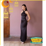 OZARI - Ansara dress | Satin Maxi Dress | Party dress/nude yellow mustard yellow