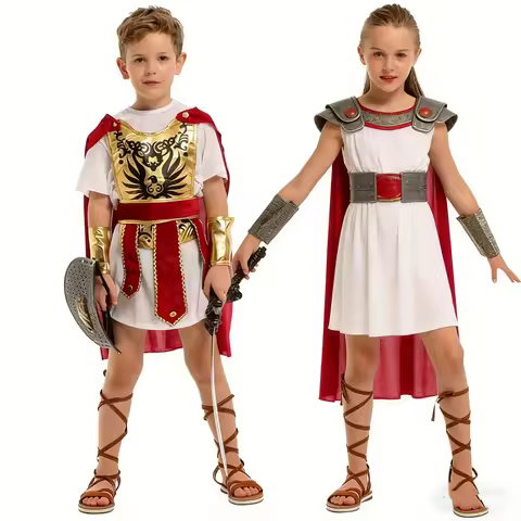 Kids Roman Warrior Costume Boys Girls Soldier Role Play Outfit Halloween Party Children Ancient Gree