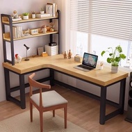 L型實木電腦枱書枱書架一體組合櫃北歐簡易辦公枱書房寫字枱