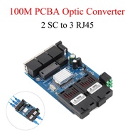 PCBA Board 10M/100M Fiber Media Converter 2 SC to 3 RJ45 A B Fiber Connectors 1310nm/1550nm Ports 20