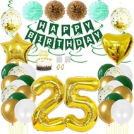 Juland 25th Birthday Party Decorations Gold Green Happy Birthday Banner White Latex Balloon Confetti