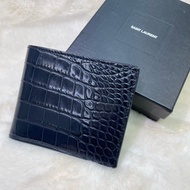 YSL 深藍色真鱷魚皮兩摺短夾 XB609