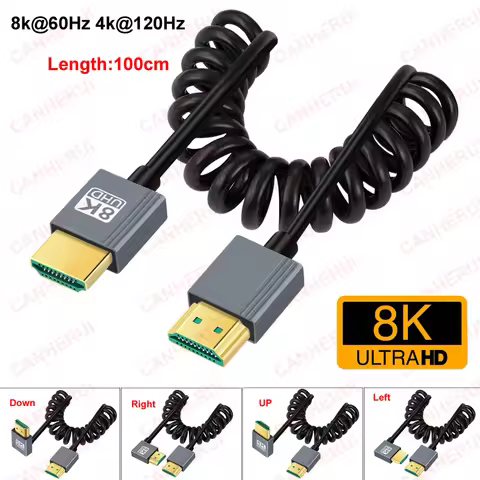 1M Spring 8K@60HZ 4k@120hz 2.1 HDMI Cable straight/left/right/up/down Angle For PC Phone Tablet Came