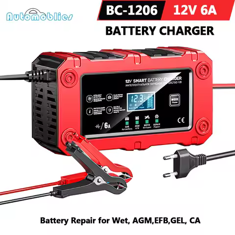 12V 6A Car Battery Charger BC-1206 for Moto Car Battery Repair for Lead-acid Wet AGM EFB GEL CA EU P