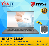 MSI MODERN 15 A5M-233MY 15.6" LAPTOP (R7-5700U 8GB 512GB SSD AMD Radeon W11 1YW) SLEEVE