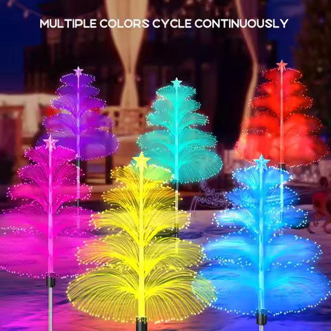 Ethereal 7-Color Solar Fiber Optic Christmas Tree Stake Lights, Colorfully Glow LED Ground Lights fo