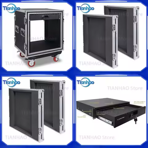 12U Shock Mount Case for 19 inch Rack Equipment 9mm Plywood Aluminum ATA Flight Case with 2U Drawer 