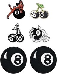 4PCS Billiards Black 8-Ball Enamel Pins and 2PCS Black 8-Ball Patch for Backpacks Jacket Hat Bag Dec