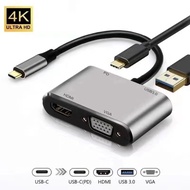 4-in-1 USB-C HUB 4K HDMI VGA USB PD Charging Adapter Hi-Res Video Converter for PC Pro