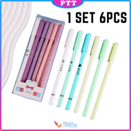 Pena Gel 0.5mm 1 Set 6Pcs Warna Pastel  Aesthetic Pulpen Gel 6 IN 1 Warna Gradasi Morandi Color Bolp