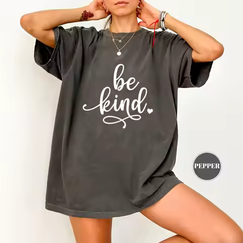 Plus Size Women's Be Kind Print T-Shirt Pure Cotton Breathable Stylish Versatile Street Style Street
