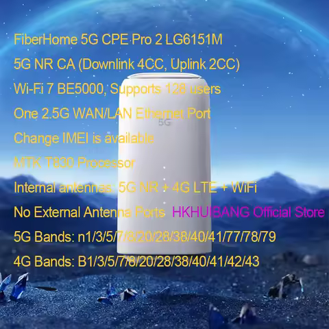 New FiberHome 5G CPE Pro 2 LG6151M WiFi 7 Router BE5000 2.5G Ethernet Port 4G LTE Cat19 Wireless WiF