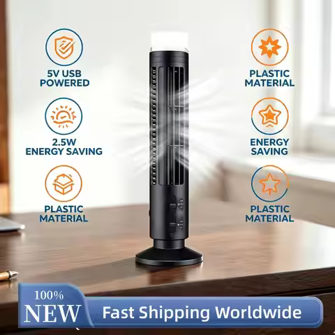 LED Tower Fan Bladeless Cooling Fan 2 Gear Speed Mini Vertical Conditioner Portable Stand Up Tower F