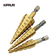 KIPRUN 3 pcs HSS Titanium Coated Step Universal Drill Bit Set, 4-12 4-20 3-12 mm Drill Bit