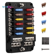 12V 12 Way Marine Fuse Block Fuse Panel with Ground & 12 Volt Fuse Box for Car Automotive Boat RV RZ
