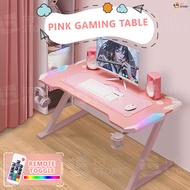 FitStore โต๊ะเล่นเกม สีชมพู โต๊ะคอมพิวเตอร์ RGB สีชมพู เก้าอี้เล่นเกมส์ มีรูปทรงขาZ โต๊ะเกม มีไฟ RGB มีไฟ LEDสวย ไม่แสบตา หน้าโต๊ะหุ้มคาร์บอ