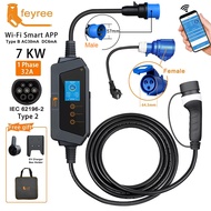 Feyree เครื่องชาร์จ EV แบบพกพา Type2 7KW 16A 22KW 11KW 32A ชาร์จเร็วสำหรับรถยนต์ไฟฟ้าที่มีการปรับการ