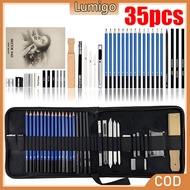 35PCS/Set Professional Drawing Art Pencils Eraser Kit Pencil Sketch Pencil Set Charcoal Pencils, and
