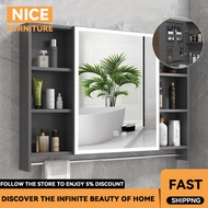 Space Aluminum Bathroom Mirror Cabinet Household Toilet Wall-mounted Intelligent Mirror Cabinet with Pole Bathroom Storage Rack Mirror Cabinet