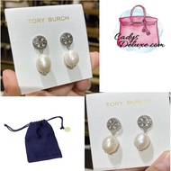 (STOCK CHECK REQUIRED)BRAND NEW AUTHENTIC INSTOCK TORY BURCH ROPE LOGO PEARL DROP EARRINGS SILVER 136616