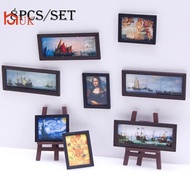 UK 8Pcs/Set 1:12 Dollhouse Miniature Vintage Oil Painting Mural Photos Wall Picture Scene Decor Doll