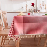 Red plaid table cloth square 4/6/8 seater dust-proof coffee tablecloth cotton and linen for dining t