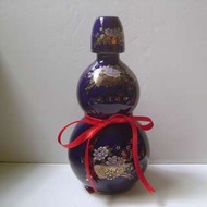 金冠茗茶 描金花卉葫蘆瓶茶葉罐 早期葫蘆造型藍釉茶罐~