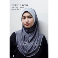 🔥BORONG!!🔥 (SIZE S/M) TUDUNG SUKAN PIPING 2 TONE ASH GREY/SILVER IBUGARANG