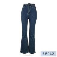 Niyom jeans รุ่น BJ501.2 กางเกงยีนส์ผู้หญิง ขาม้า สียีนส์เข้ม ผ้ายืด แต่งริ้ว