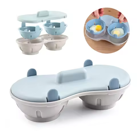 Silicone Egg Cooker 2 Cavity Microwave Egg Poacher for Boiled Eggs and Poached Eggs Kitchen Cooking 
