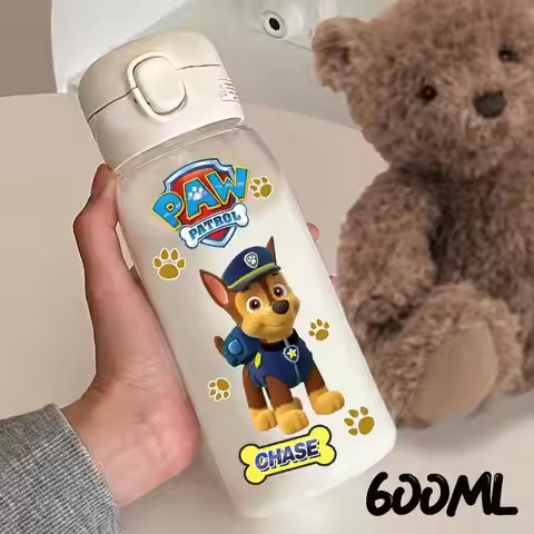 PAW Patrol Straw Cup Bottles 600ML Cute Dog Captain Ryder Transparent Plastic Anti Drop Water Bottle