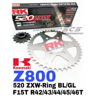 RK Sprocket Set Kawasaki Z800 RK 520 ZXW W-Ring Blue / Gold Chain F15T - 42/43/44/45/46T Rantai Biru