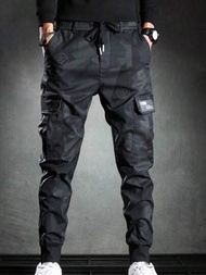 Camouflage Casual Pants Men's Pants, Stretch Slim Drawstring Trousers