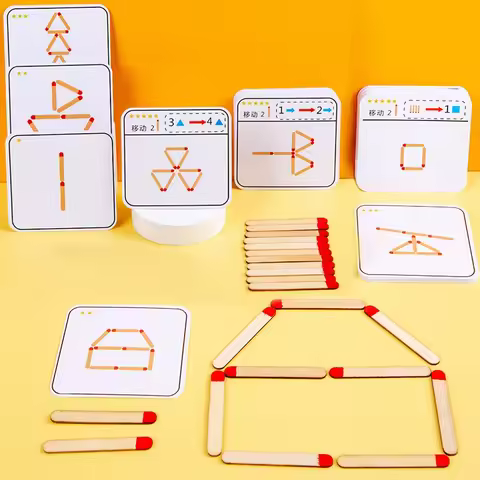 Montessori Matches Puzzles Game Wooden Toys DIY Math Geometry Board Game Thinking Match Logic Traini