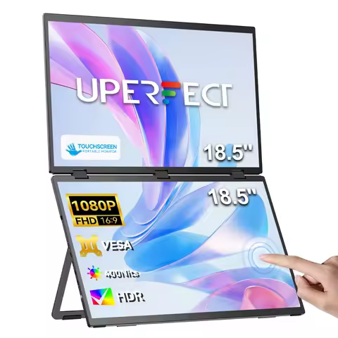 UPERFECT 18.5”100HZ Delta Portable Dual TouchScreen Monitor FHD HDR 360°Rotation Folding Triple Scre