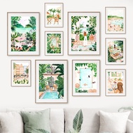 Tropical Moroccan Beach Pool Frames Jungle Swing Canvas Wall Art Prints for Living Room Home Decor
