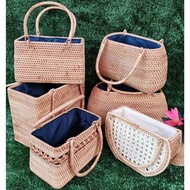 HY-6/Rattan Multi-Style Storage Basket Hand-Woven Handbag Picnic Blue Tea Set Storage Blue Casual Beach Bag ZMOI
